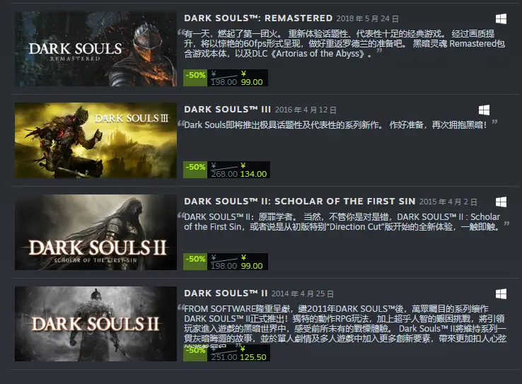 《黑暗之魂》系列Steam特賣開啟 5折促銷中！